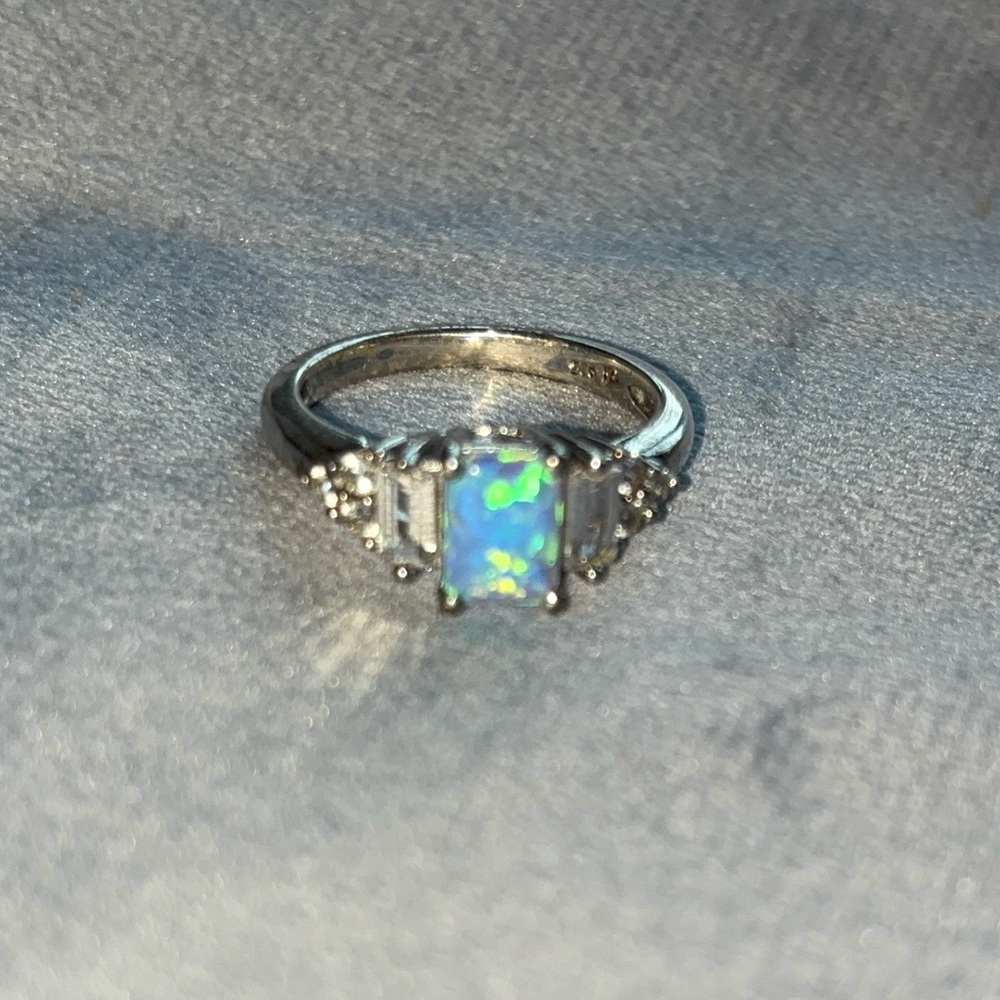 Sterling Silver Blue Opal Accent Ring